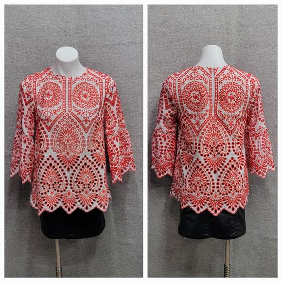 PEARL BY LELA ROSE EYELETE TUNIC TOP, SIZE XS - Picture 1 of 7